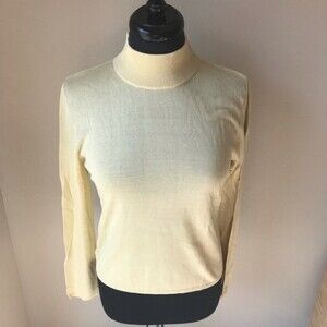 AUGUST SILK Sweater Yellow Silk Stretch Vintage Mock Neck Pullover Large
